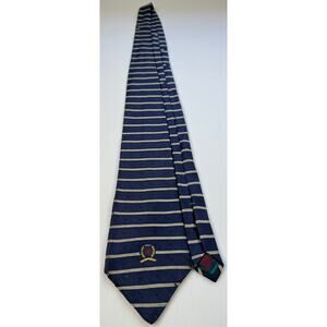 Tommy Hilfiger Mens Silk Tie Navy Gold Stripe Crest USA Classic Designer